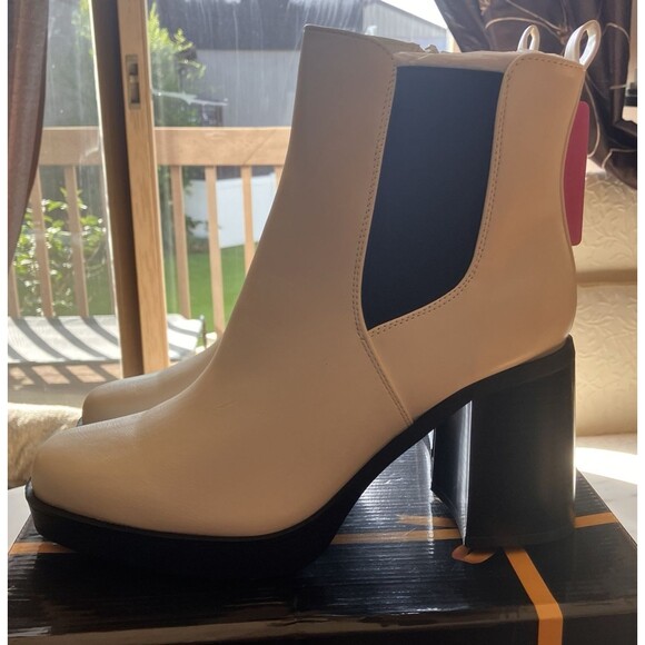 Hawkwell Shoes - Hawkwell Women's Platform Side Zipper Chelsea Boots High Heel Square Toe Size 10
